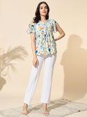 Printed Viscose Top With Tassels- #TP013- White