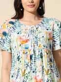Printed Viscose Top With Tassels- #TP013- White