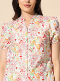 Printed Cotton Poplin Top With Puff Sleeve