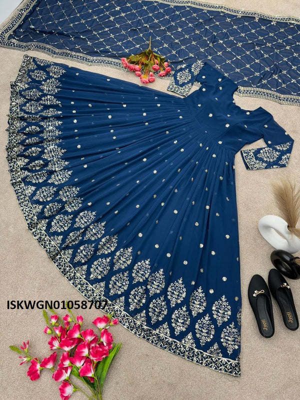 Embroidered Georgette Gown With Dupatta-ISKWGN01058707