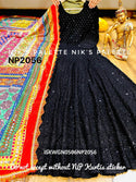 Cotton Schiffli Gown With Printed Crepe Silk Dupatta-ISKWGN0506NP2056