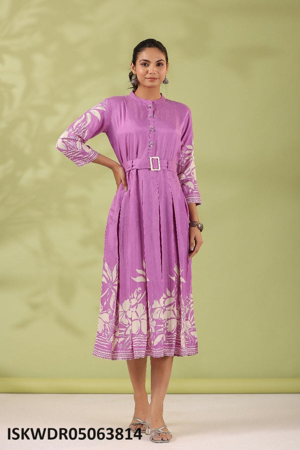 Printed Silk Midi Dress-ISKWDR05063814