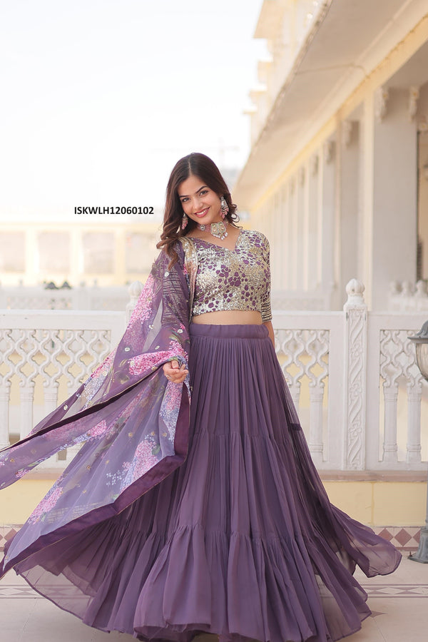 Embroidered Georgette Lehenga With Blouse And Digital Printed Dupatta-ISKWLH12060102