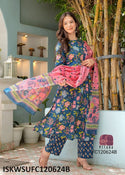 Printed Cotton Kurti With Pant And Dupatta-ISKWSUFC120624B/FC120624Y