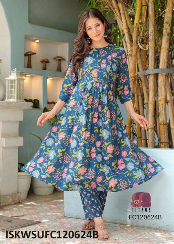 Printed Cotton Kurti With Pant And Dupatta-ISKWSUFC120624B/FC120624Y