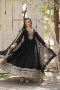 Embroidered Georgette Gown With Dupatta-ISKWGN1206LW-9179