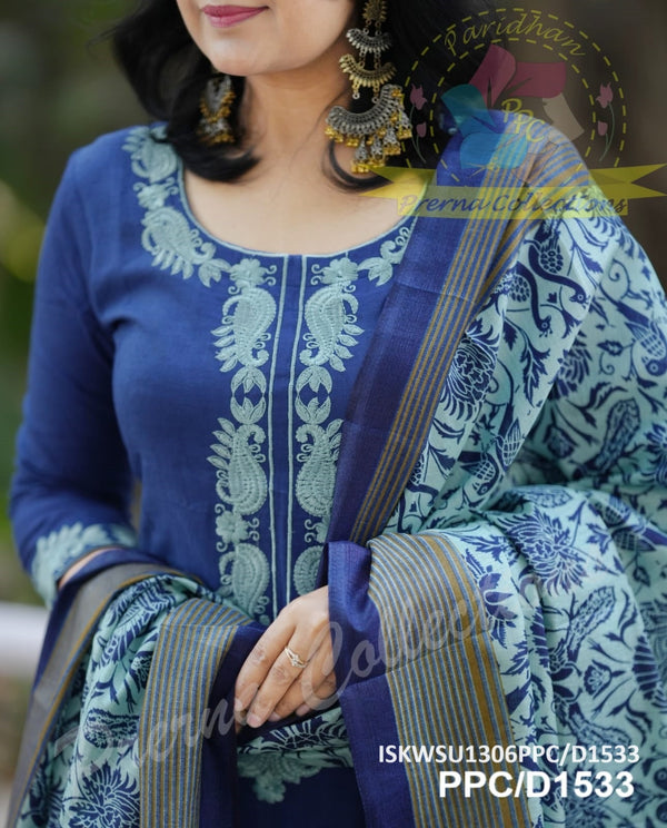 Khadi Cotton Kurti With Pant And Digital Kalamkari Printed Dupatta-ISKWSU1306PPC/D1533
