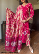 Tie And Dye Printed Cotton Kurti With Pant And Malmal Cotton Dupatta-ISKWSU1306VC2226/VC2227