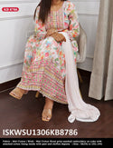 Floral Printed Malmal Cotton Anarkali Kurti With Pant And Chiffon Dupatta-ISKWSU1306KB8786