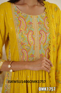 Embroidered Rayon Naira Cut Kurti With Pant And Cotton Dupatta-ISKWSU1406OMK1757