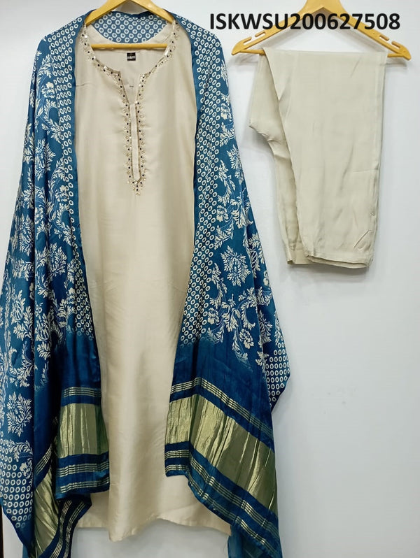 Sequined Silk Kurti With Shantoon Pant And Printed Gaji Silk Dupatta-ISKWSU200627508