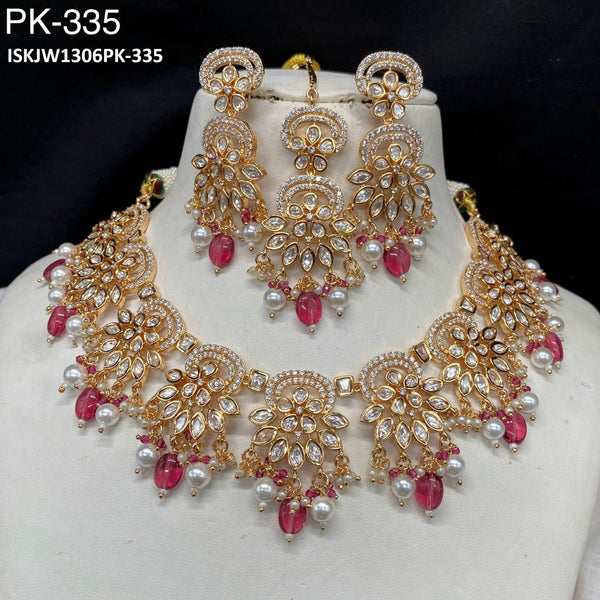 Pure Brass Real Kundan Necklace Set-ISKJW1306PK-335