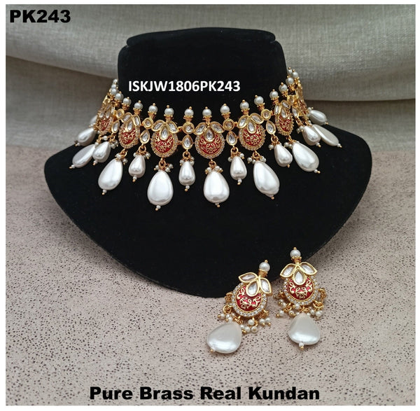 Pure Brass Real Kundan Necklace Set-ISKJW1806PK243