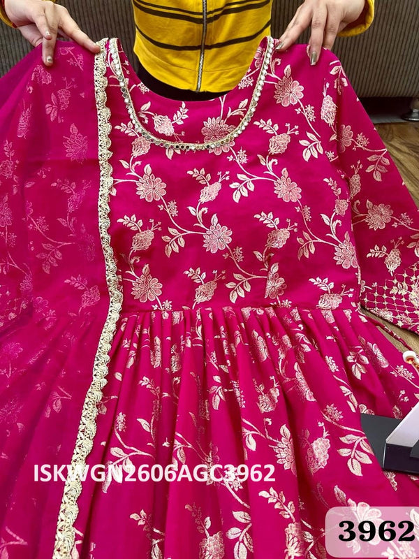 Banarasi Jacquard Silk Gown With Organza Dupatta-ISKWGN2606AGC3962