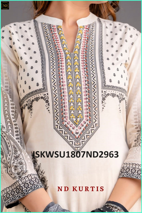 Digital Printed Malmal Cotton Kurti With Cotton Pant And Dupatta-ISKWSU1807ND2963