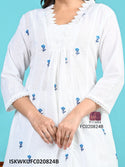 Embroidered Cotton Kurti With Schiffli Palazzo-ISKWKUFC020824B