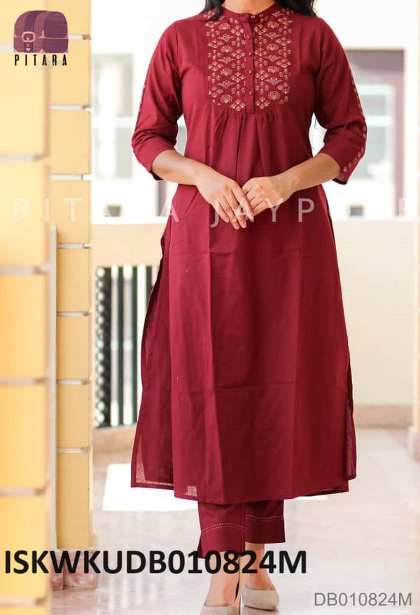 Embroidered Linen Cotton Kurti With Pant-ISKWKUDB010824M