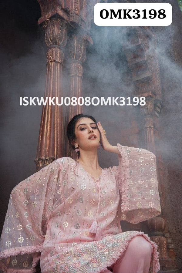 Embroidered Georgette Kurti With Palazzo-ISKWKU0808OMK3198