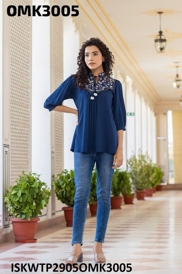 Embroidered Crepe Top-ISKWTP2905OMK3005