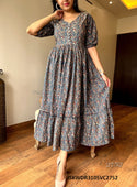 Ajrakh Printed Cotton Dress-ISKWDR3105VC2752