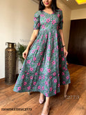 Hand Block Printed Cotton Dress-ISKWDR3105VC2773