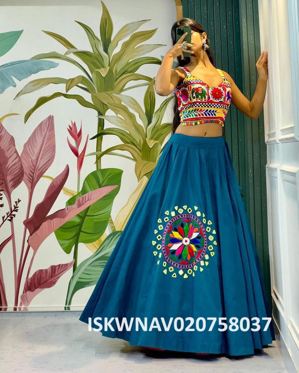 Embroidered Cotton Silk Lehenga With Blouse-ISKWNAV020758037