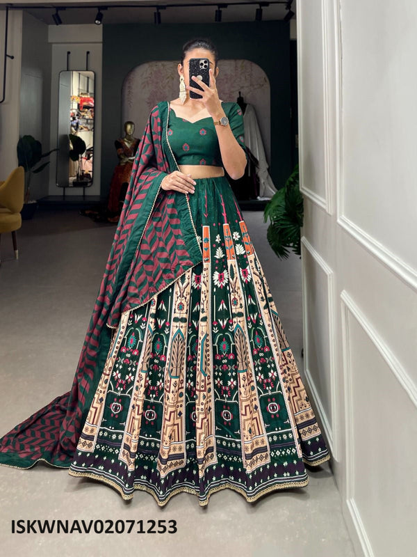 Printed Silk Lehenga With Blouse And Maslin Silk Dupatta-ISKWNAV02071253