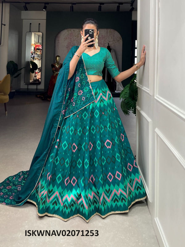 Printed Silk Lehenga With Blouse And Maslin Silk Dupatta-ISKWNAV02071253