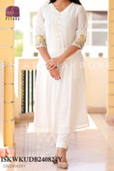 Embroidered Cotton Kurti With Pant-ISKWKUDB240824P/DB240824Y