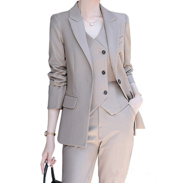Formal Women Business Suits 3 Piece Waistcoat, Pant and Jacket Sets Purple  Trench Coat Long Blazer Ladies Work Wear Clothes