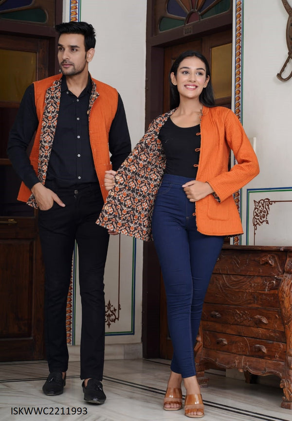 Bagru Printed Men's And Women Cotton Jacket-ISKWWC2211993