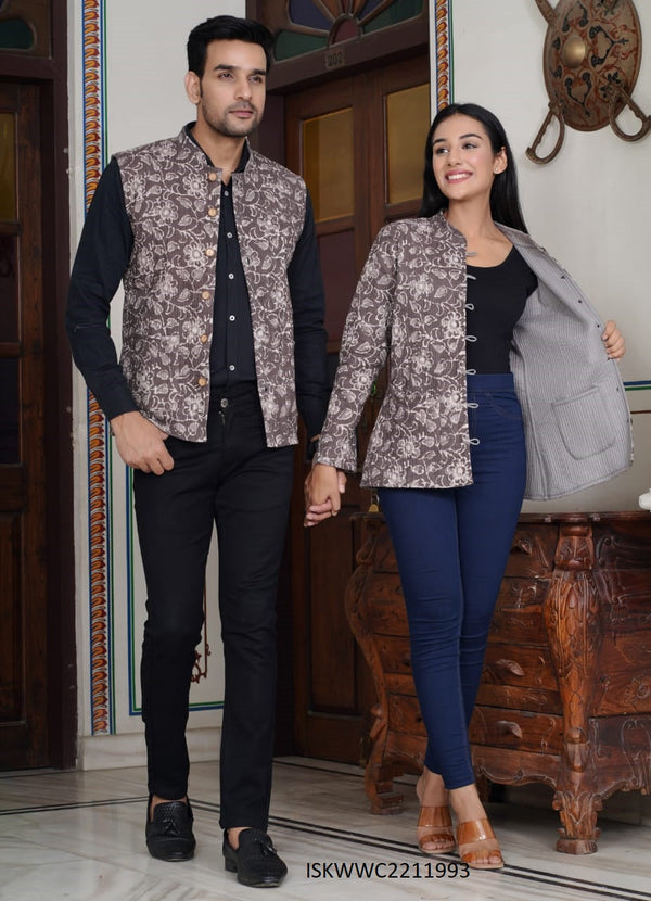 Bagru Printed Men's And Women Cotton Jacket-ISKWWC2211993