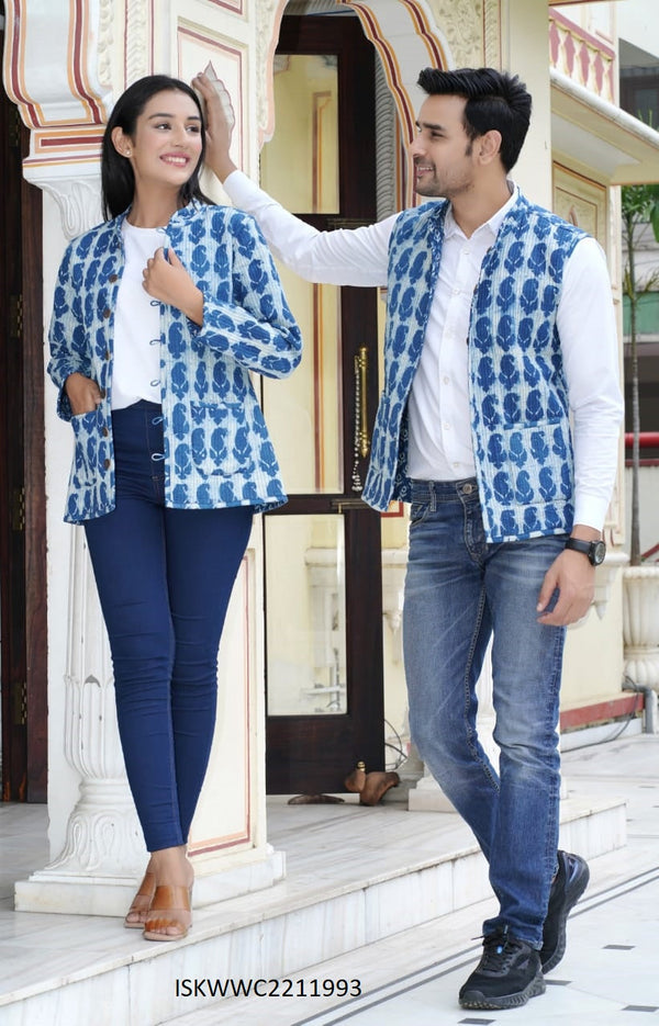 Bagru Printed Men's And Women Cotton Jacket-ISKWWC2211993