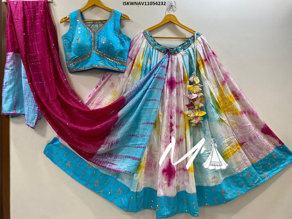 Tie And Dye Shibori Printed Cotton Silk Lehenga With Cotton Blouse And Viscose Dupatta-ISKWNAV11054232