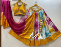 Tie And Dye Shibori Printed Cotton Silk Lehenga With Cotton Blouse And Viscose Dupatta-ISKWNAV11054232