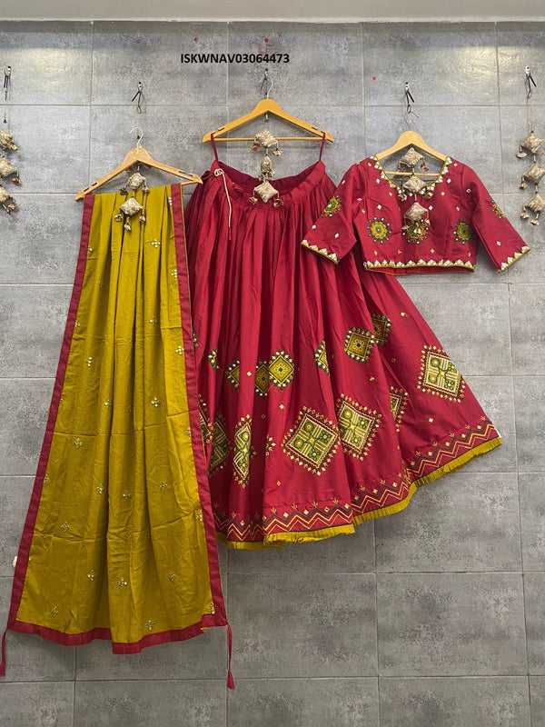 Embroidered Cotton Lehenga With Blouse And Dupatta-ISKWNAV03064473