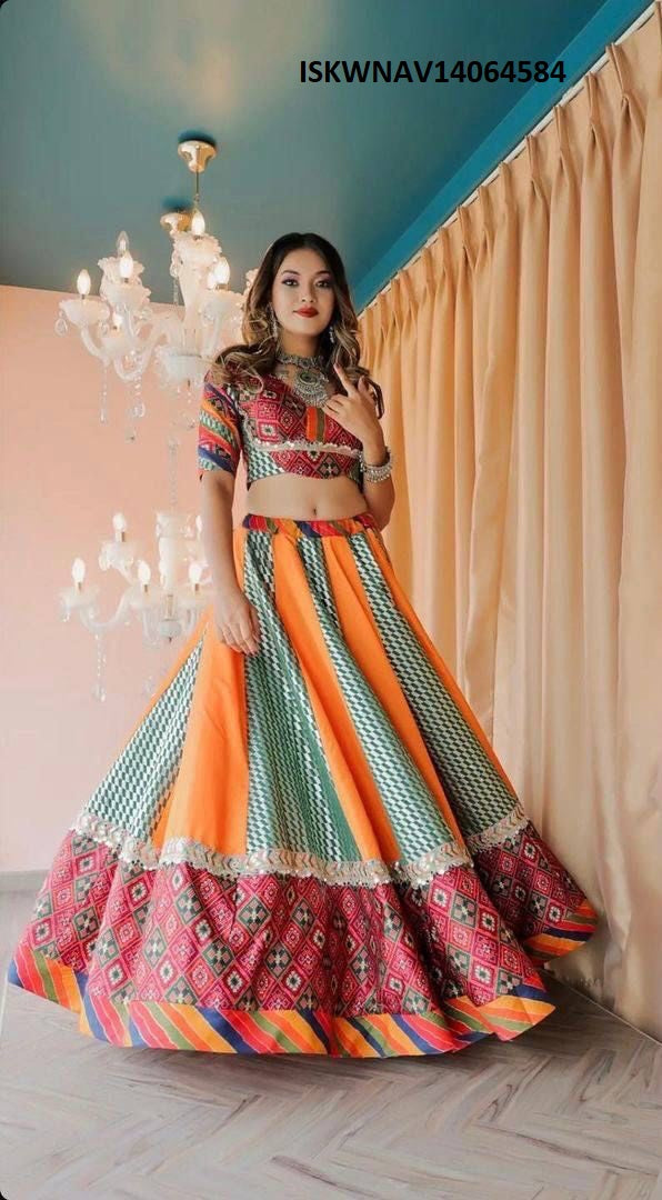 Digital Printed Maslin Cotton Lehenga With Blouse And Georgette Dupatta-ISKWNAV14064584