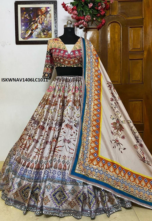 Digital Printed Butter Silk Lehenga With Blouse And Dupatta-ISKWNAV1406LC1011