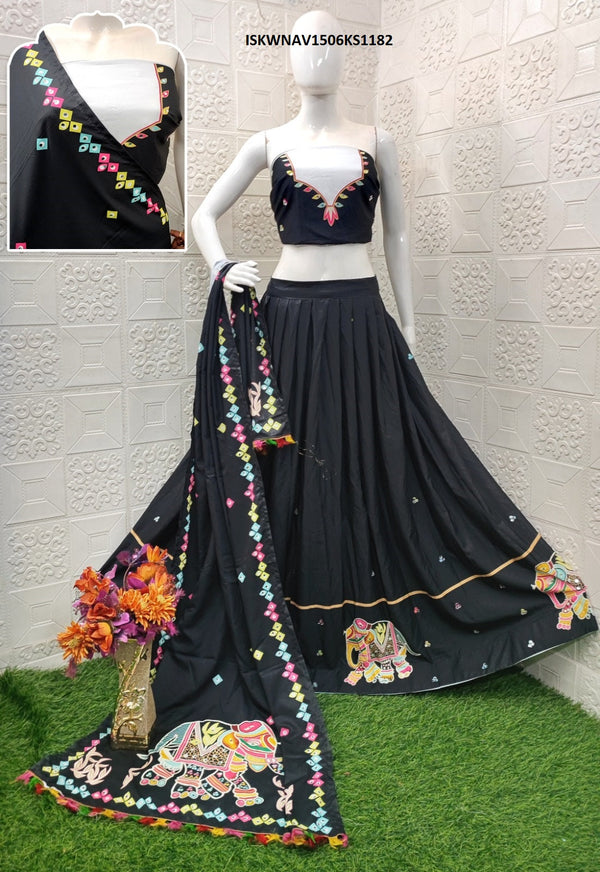 Digital Printed Butter Silk Lehenga With Blouse And Dupatta-ISKWNAV1506KS1182