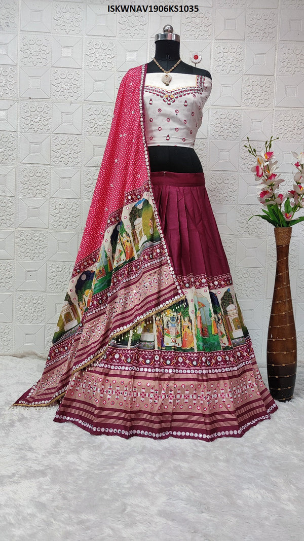 Digital Printed Butter Silk Lehenga With Blouse And Dupatta-ISKWNAV1906KS1035