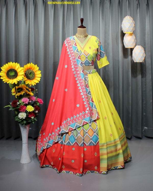 Digital Printed Chinon Silk Lehenga With Blouse And Dupatta-ISKWNAV1906KS1189