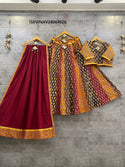 Kalamkari Printed Cotton Lehenga With Blouse And Dupatta-ISKWNAV24064626