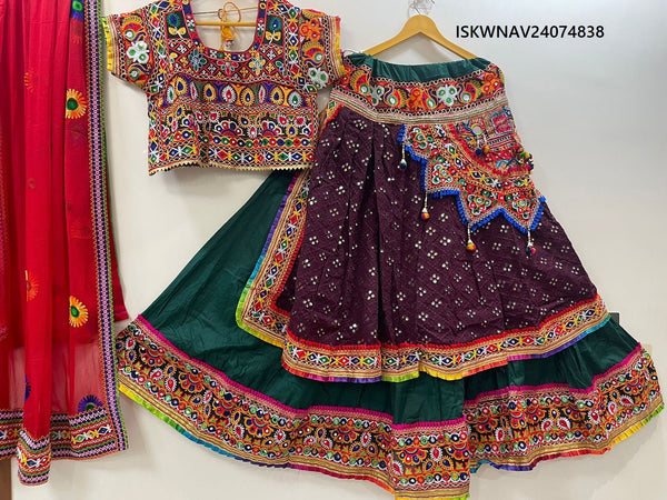 Embroidered Cotton Lehenga With Blouse And Chiffon Dupatta-ISKWNAV24074838