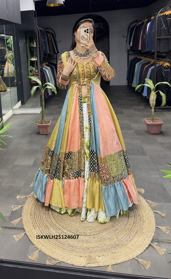 Rayon Cotton lehenga With Blouse And Printed Silk Shrug-ISKWLH25124607