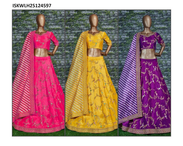 Embroidered Bangalore Silk Lehenga With Blouse And Digital Printed Georgette Dupatta-ISKWLH25124597