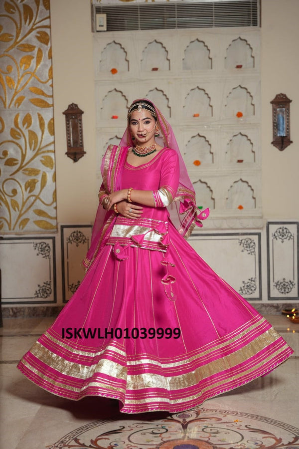 Sequined Cotton Silk Lehenga With Blouse And Organza Dupatta-ISKWLH01039999